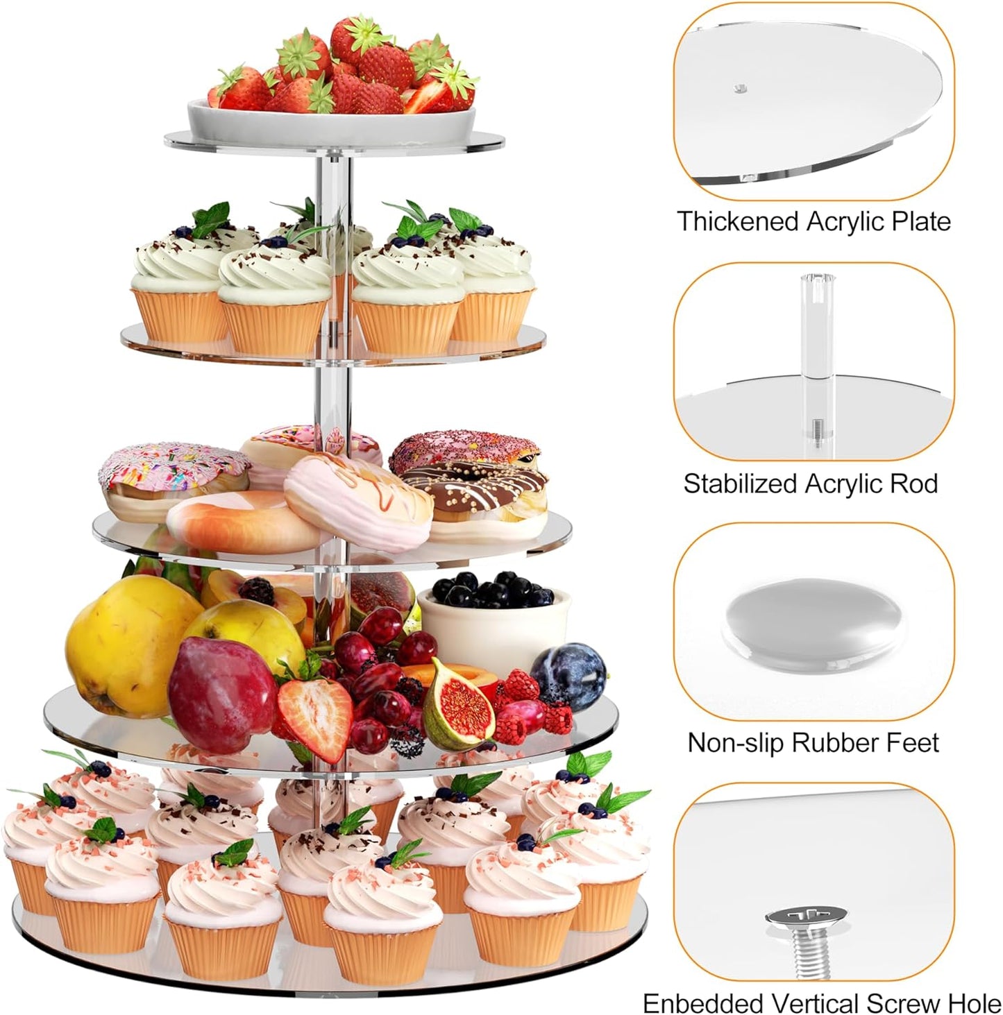 4 Tier Round Cupcake Stand, Acrylic Cupcake Display Stand for 38 Cupcakes, Clear Cupcake Holder Stand for Dessert Table, Cupcake Tower Stand for Wedding Birthday Party Graduation