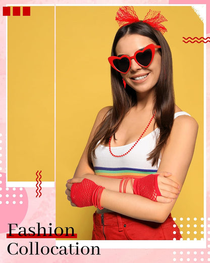 Blulu 80s Accessories Women Lace Headband Earrings Fishnet Gloves Necklace Bracelet for 80s Retro Party Halloween