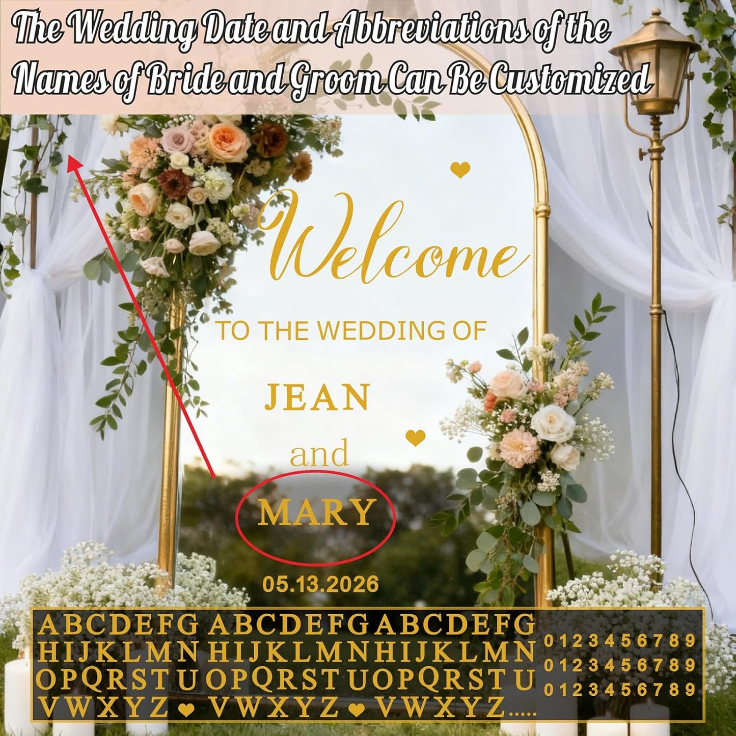 Custom Name Welcome to Our Wedding Signs Personalized Wedding Mirror Decals Selfie Mirror Decal for Wedding Entry Reception Display Golden Date Marriage DIY Vinyl Lettering Welcome Party Decoration