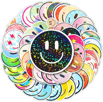 50PCS Smiling Stickers, Cute Water Bottle Stickers for Kids, for Teaching Rewards, Notebooks, Stationery, Luggage, Cartoon PVC Happy Stickers