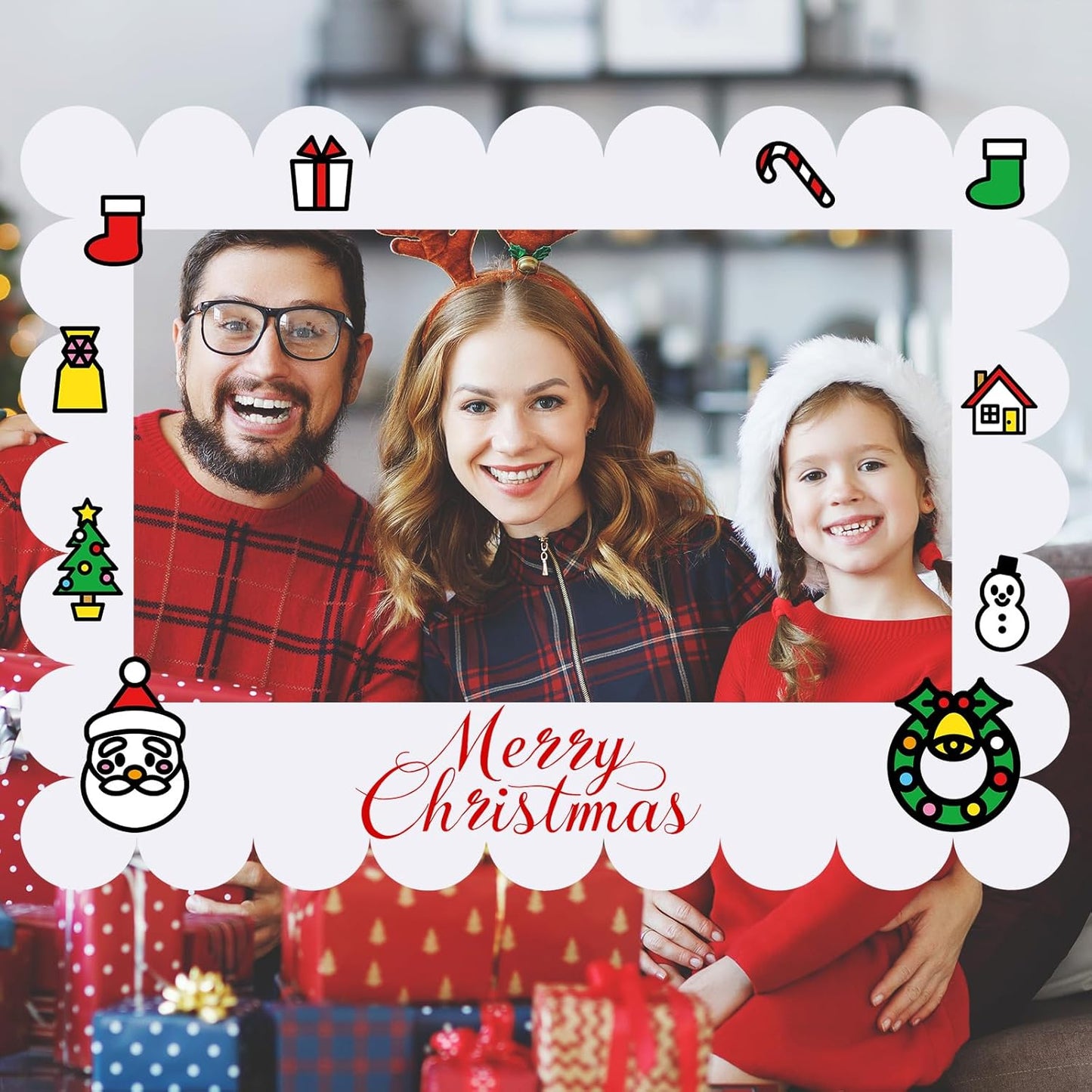 Beeveer 32 x 24 Inch Photo Booth Selfie Frame Prop Booth for Birthday Event Parties Large Blank DIY Cutout Props for Funny Decoration Christmas, Holiday Supplies