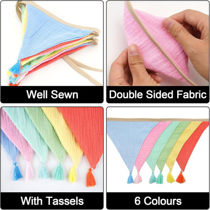 G2PLUS Cotton Fabric Bunting Banner, 9Ft Green Triangle Pennant Banner Flag, 12pcs Double-Sided Bunting Garland with Tassels for Birthday, Nursery, Baby Shower, Classroom Hanging Decor