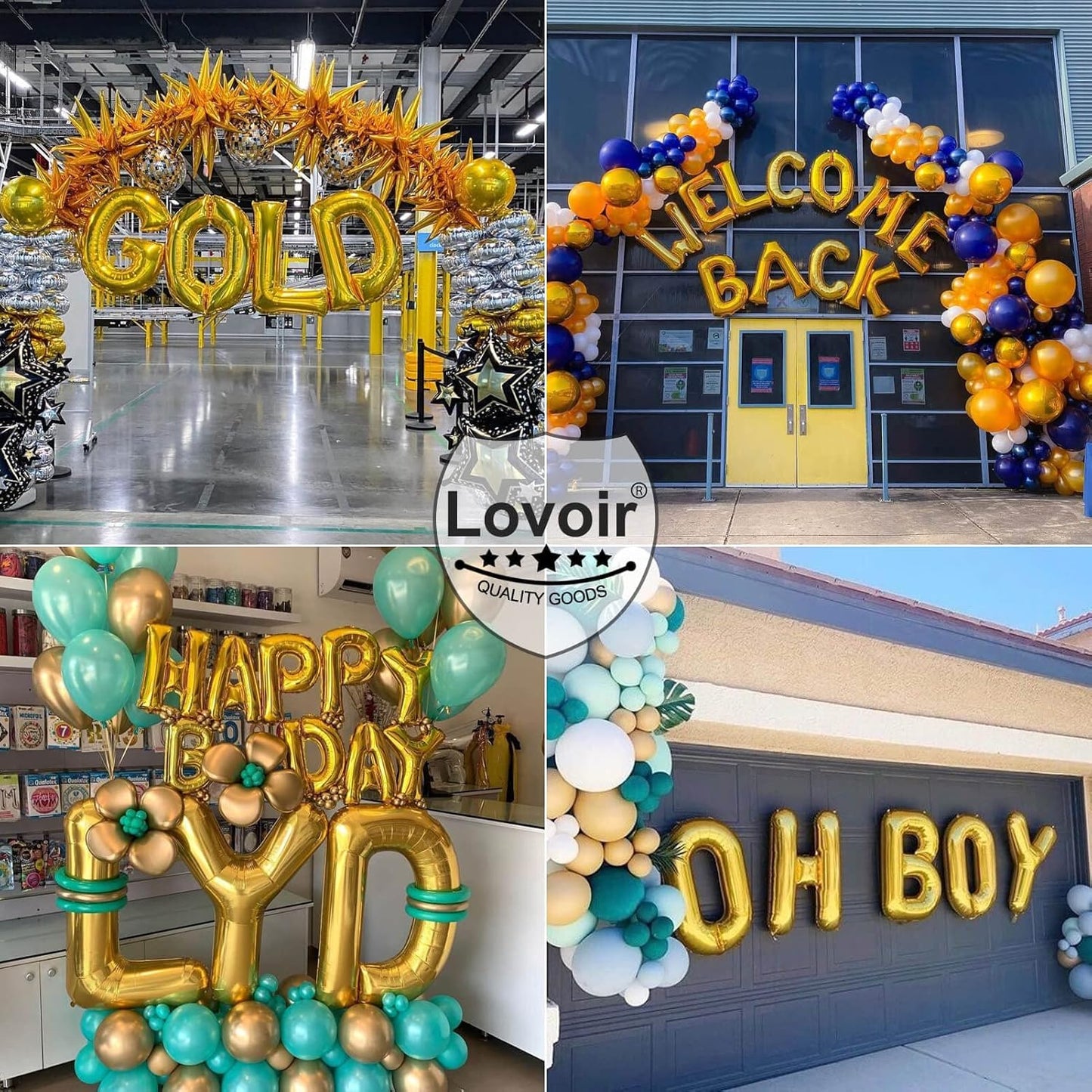 Lovoir 40 Inch Large Gold Letter A Balloons Big Size Jumbo Mylar Foil Helium Balloon for Birthday Party Celebration Decorations Alphabet Gold A