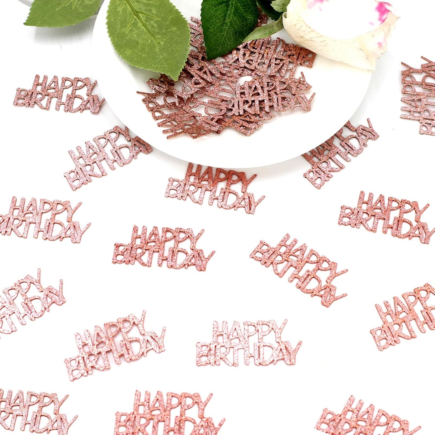 Pink Happy Birthday Confetti - Girl Birthday Party Decorations - Light Pink Glitter Scatters for Baby Girl Party Table Decor Supplies - 100PC
