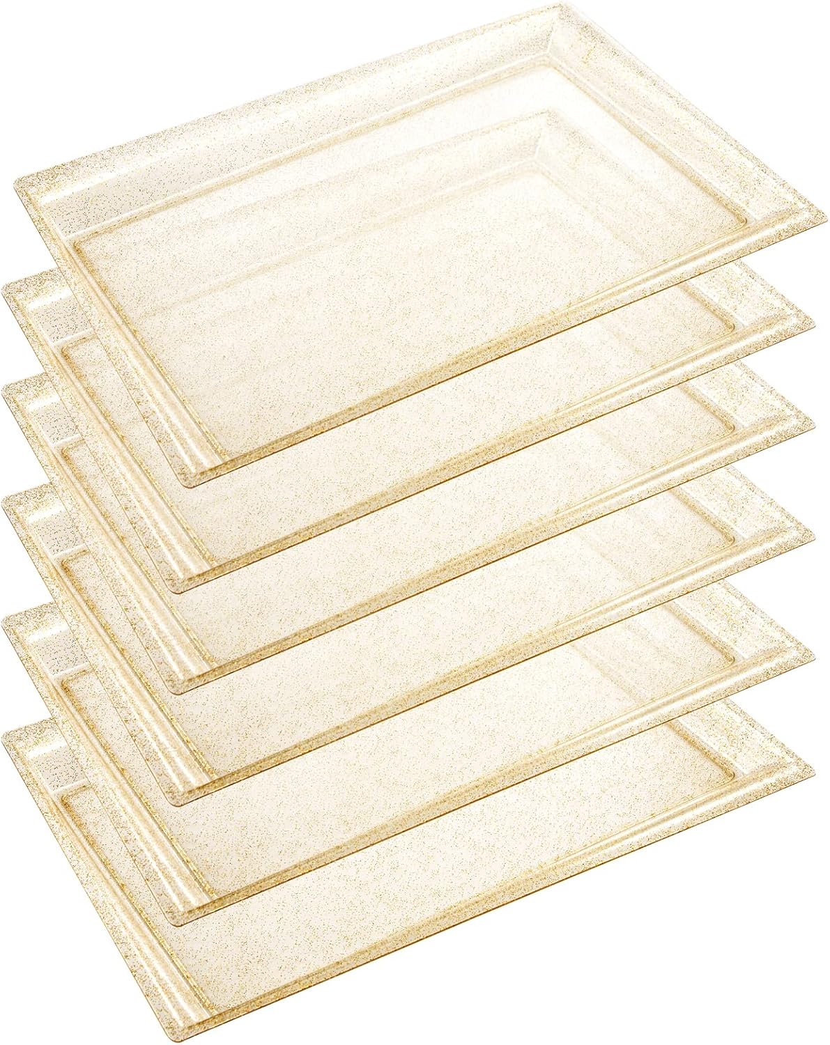 I00000 8 Pack White Plastic Serving Tray, 15" x 10" Rectangle Food Trays, Disposable Serving Platter for Parties, Internal Inclined Design Perfect for Weddings and Party