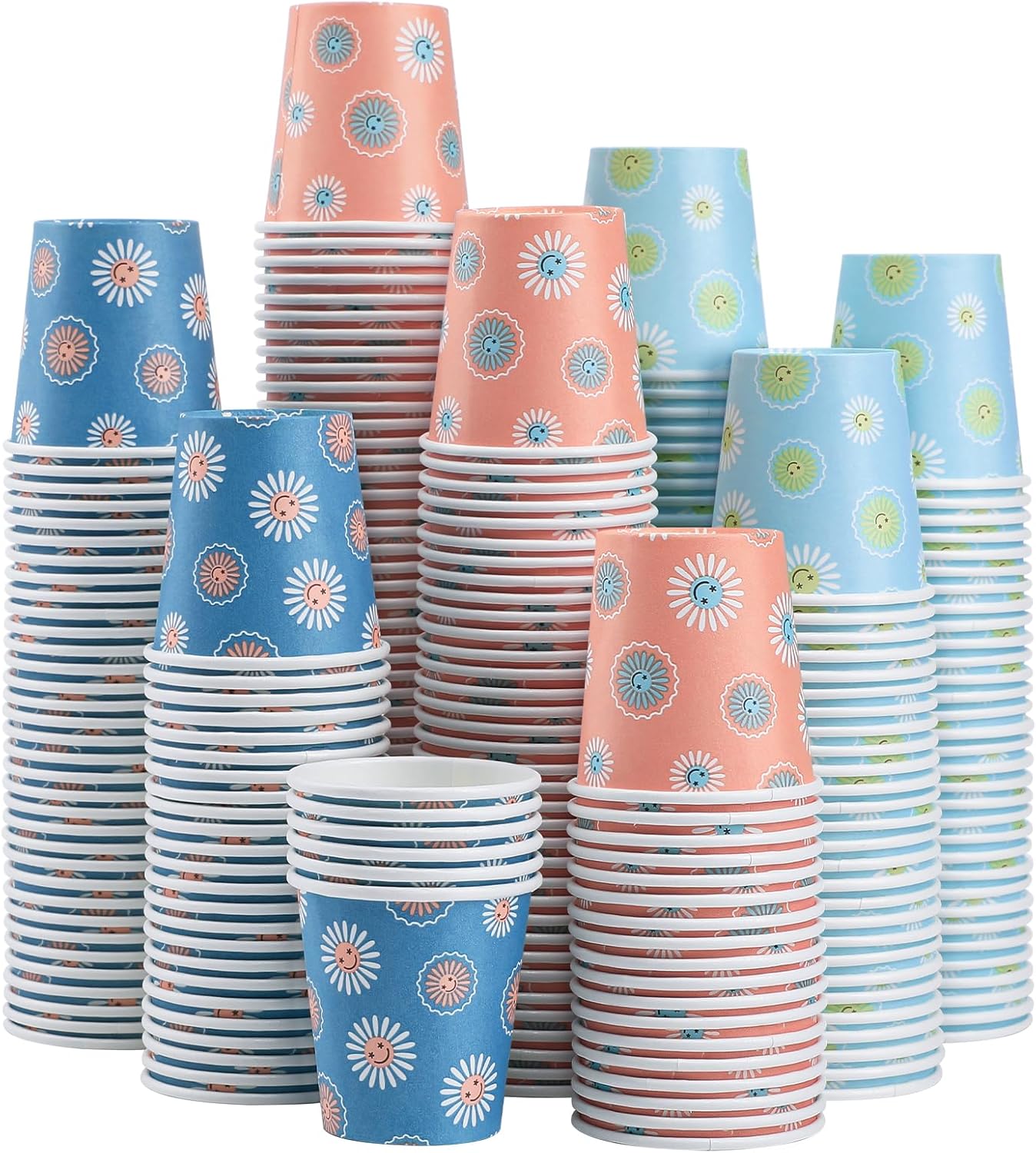 SIUQ 300 Pack Paper Cups 8 oz, Disposable Coffee Cups, Paper Coffee Cups 8 oz, Colourful Hot/Cold Beverage Drinking Cup for Water Juice or Tea, Office Party Home Travel - Daisy