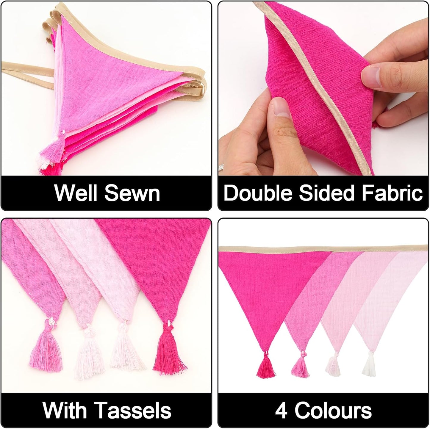 G2PLUS Cotton Fabric Bunting Banner, 9Ft Green Triangle Pennant Banner Flag, 12pcs Double-Sided Bunting Garland with Tassels for Birthday, Nursery, Baby Shower, Classroom Hanging Decor