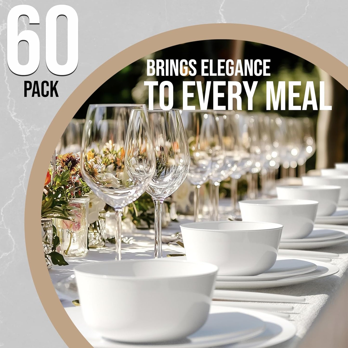 White Gold Rim Disposable Plastic Bowls - 16 Oz, 30 Count - Large, Heavy Duty - Perfect for Weddings & Parties