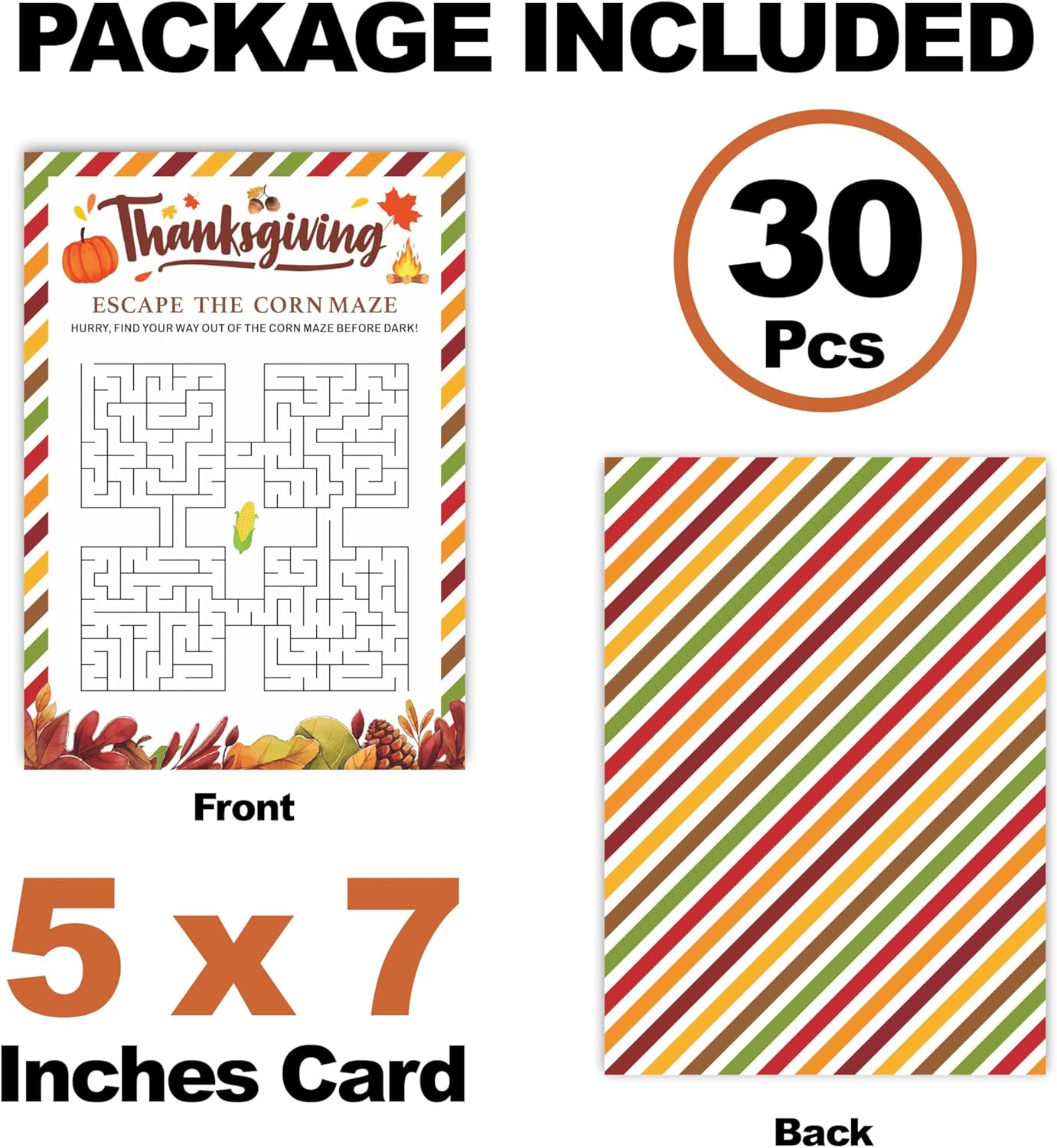 Thanksgiving Scavenger Hunt Game Set, 30 Harvest Stripes Theme Double-Sided Game Cards for Thanksgiving Parties, Family, Friends & Classroom Activities -B04