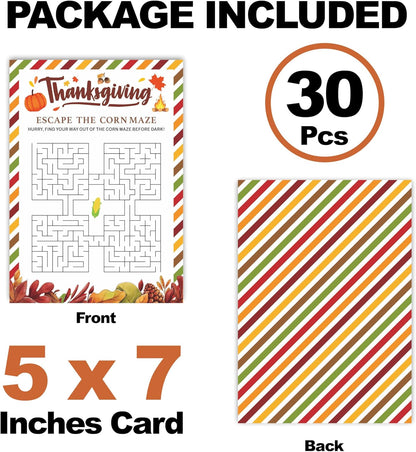 Thanksgiving Scavenger Hunt Game Set, 30 Harvest Stripes Theme Double-Sided Game Cards for Thanksgiving Parties, Family, Friends & Classroom Activities -B04