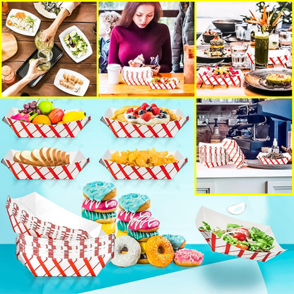 100 Pack 3lb Paper Food Trays,Disposable Greaseproof Kraft Checkered Carnival Food Serving Take Out Basket Tray Boat for Snacks Fries Nachos Popcorn Hot Dogs Carnival Wedding Party Picnic