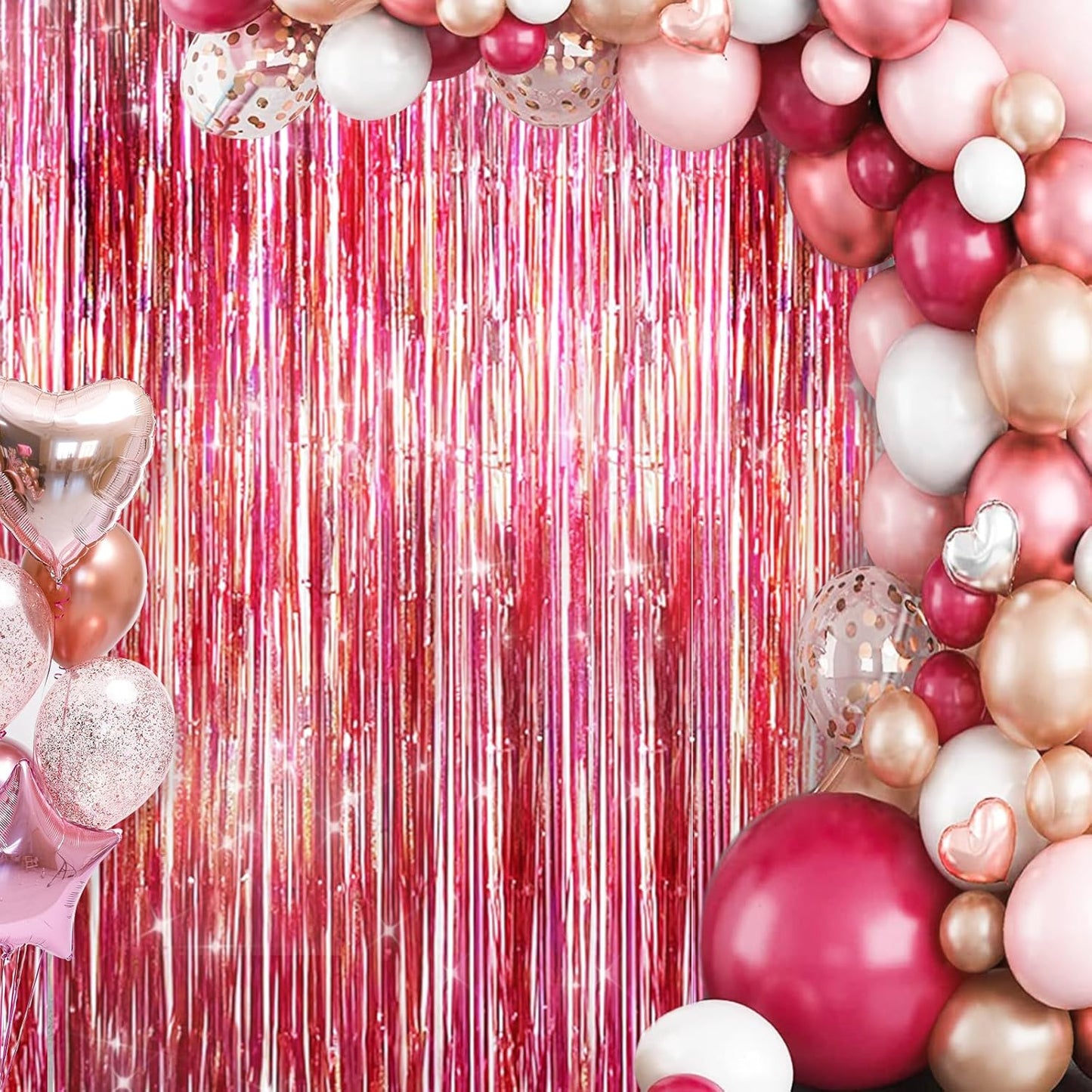 2 Pack Shiny Silver Tinsel Foil Fringe Curtains, 3.3ft x 6.6ft Iridescent Streamers Party Photo Backdrop for Birthday, Wedding, Engagement, Bachelorette Party Decoration