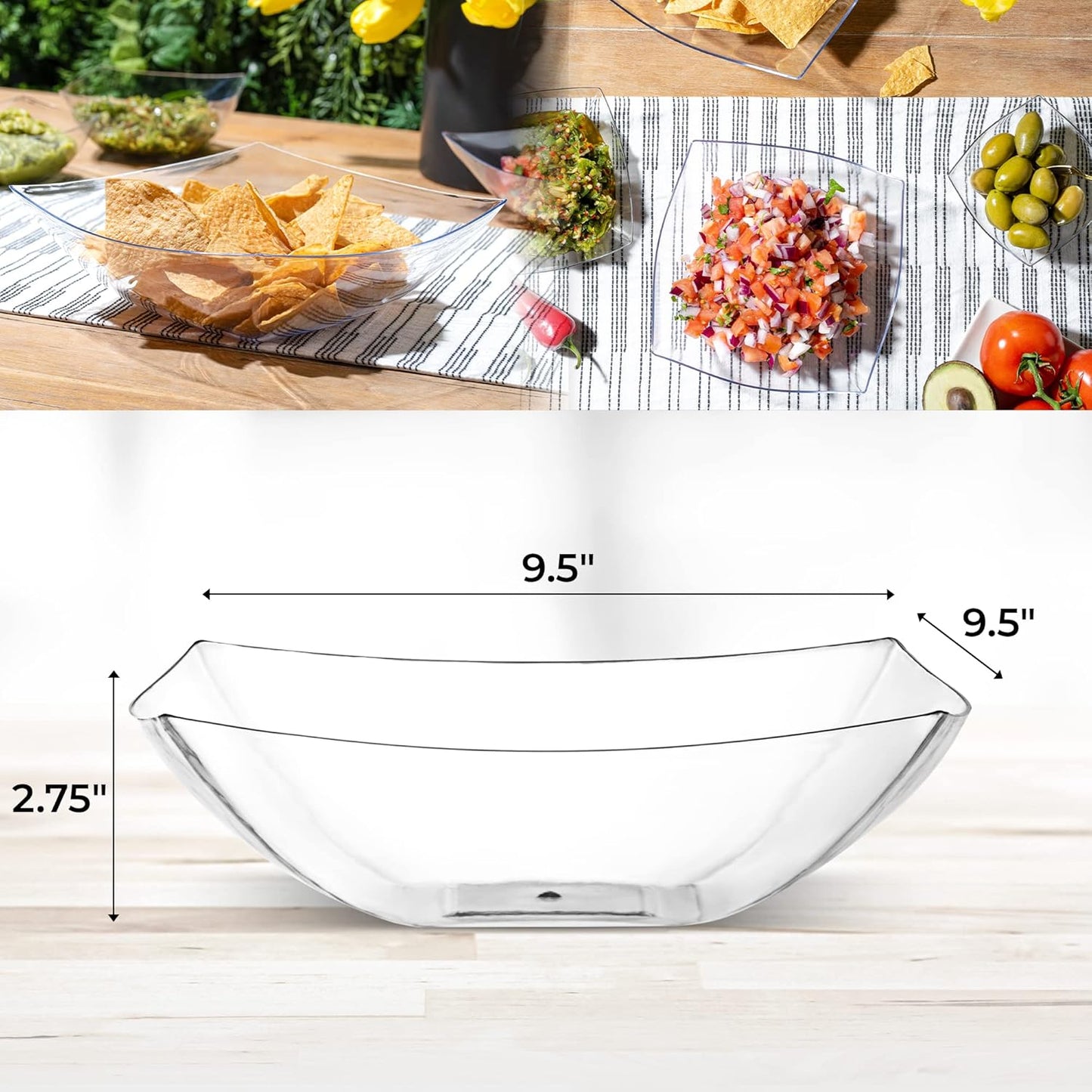 Posh Setting - Clear Plastic Serving Bowls for Party (8oz - 4 Pack) Square, Disposable, Salad & Fruit Bowls for Party Table, Candy Containers for Candy Buffet