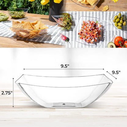 Posh Setting - Clear Plastic Serving Bowls for Party (8oz - 4 Pack) Square, Disposable, Salad & Fruit Bowls for Party Table, Candy Containers for Candy Buffet