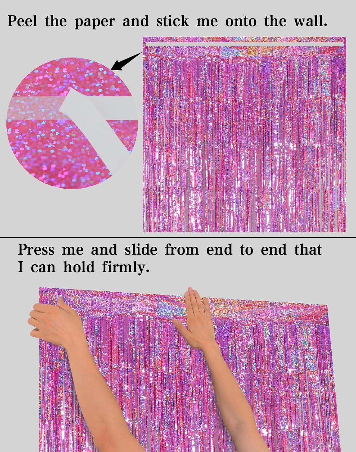 Happy Mothers Day Decorations Melsan 3 Pack 3.2 x 8.2 ft Pinkish Purple Tinsel Fringe Curtain Backdrop, Sparkling Metallic Party Decorations for Girls Birthday, Bachelorette, Wedding, Photo Booth