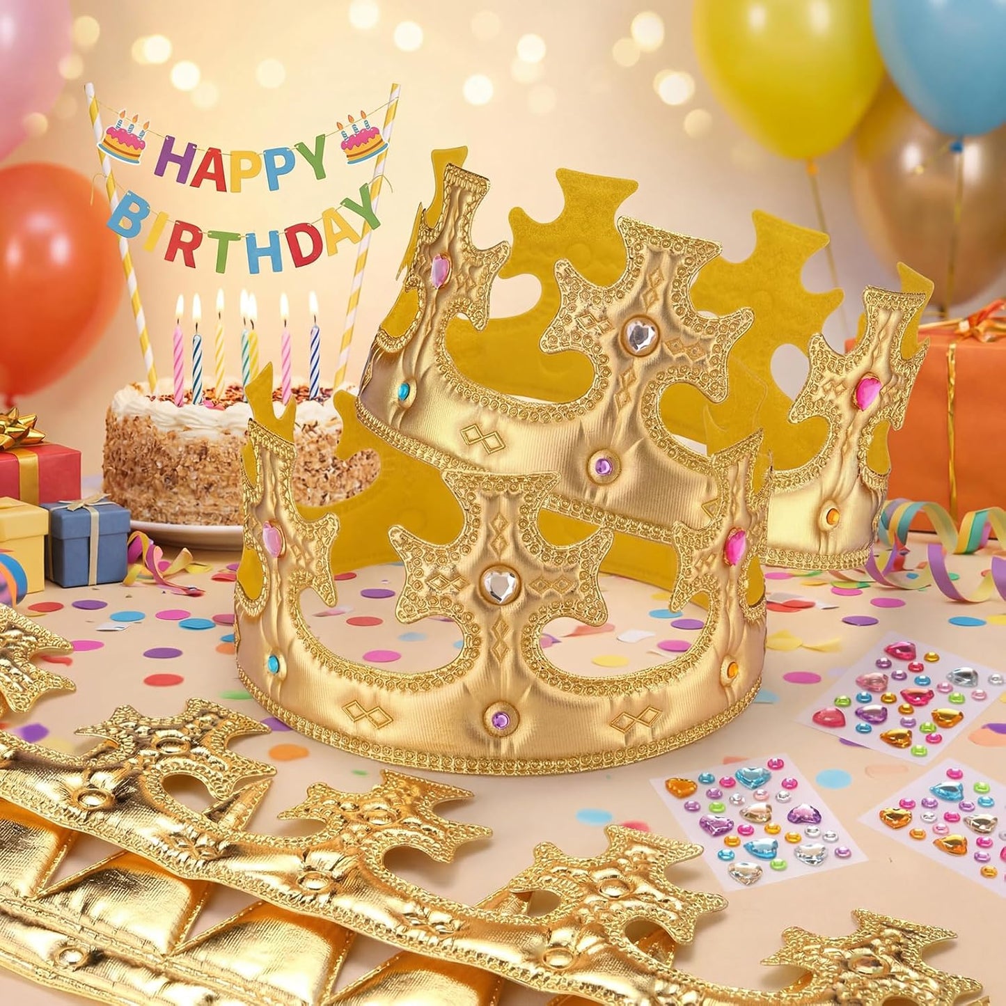 Yaomiao 44 Pcs Birthday Foam Crowns for Kids Princess Tiaras King Hat Bulk Diamond Sticker Kits for Crown Party Supplies