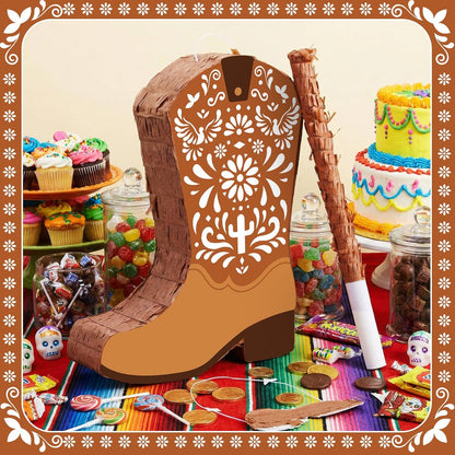 Sotiff Western Piñata Mexicanos Boots Piñata with Stick Blindfold Confetti for West Cielito Lindo Platos De Barro Themed Birthday Party Game Favors Decor 15 x 12 Inches