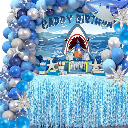 2 Pack Teal Blue Shiny Wavy Tinsel Foil Fringe Table Skirts Table Decorations for Mermaid Birthday Decorations,Under The Sea Party Decorations,Baby Shark Birthday Decorations