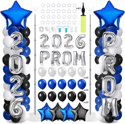 2 Sets Graduation Balloon Column Stand Kits with Balloons 2026 Grad Themed Decoration Navy Blue Balloon Tower Stand Kit for Grad High School & College Celebration Party Decor