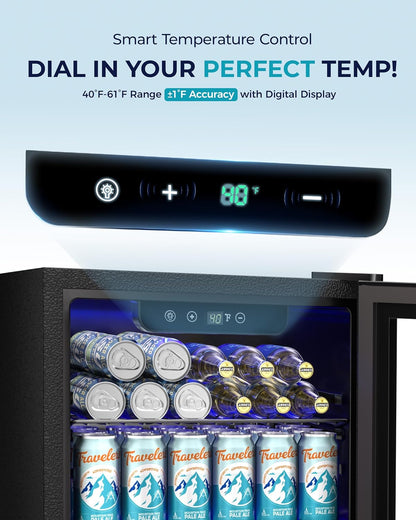 EUHOMY 4.5 Cu.ft Beverage Refrigerator and Cooler, 145 Can Mini fridge with Glass Door for Soda Beer Wine, Small Drink Dispenser with Digital Adjustable Thermostat for Home Office Bar
