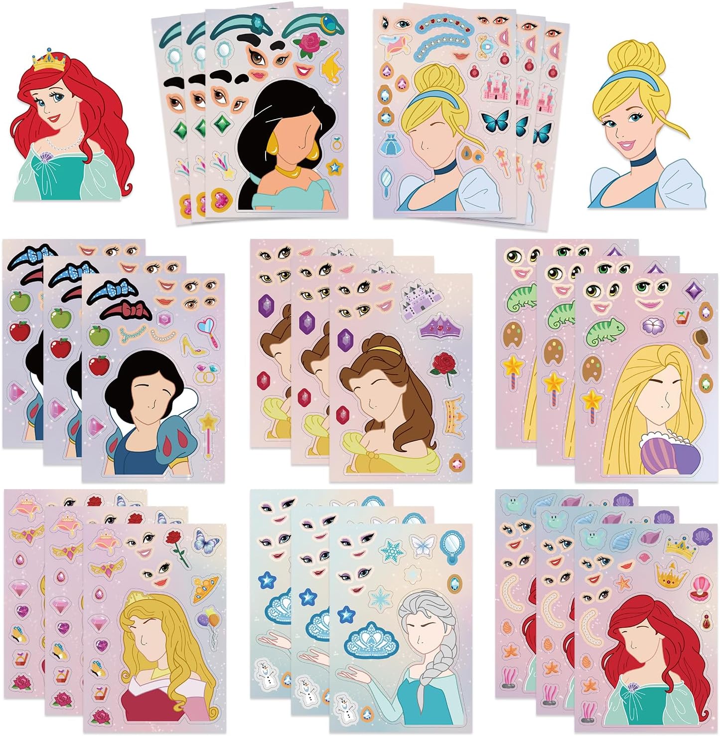 24 Sheets Cool Monster Sticker Cute Cartoon Charaters Make Your Own Sticker, Make a Face Stickers Party Favors Activities Gifts (c)