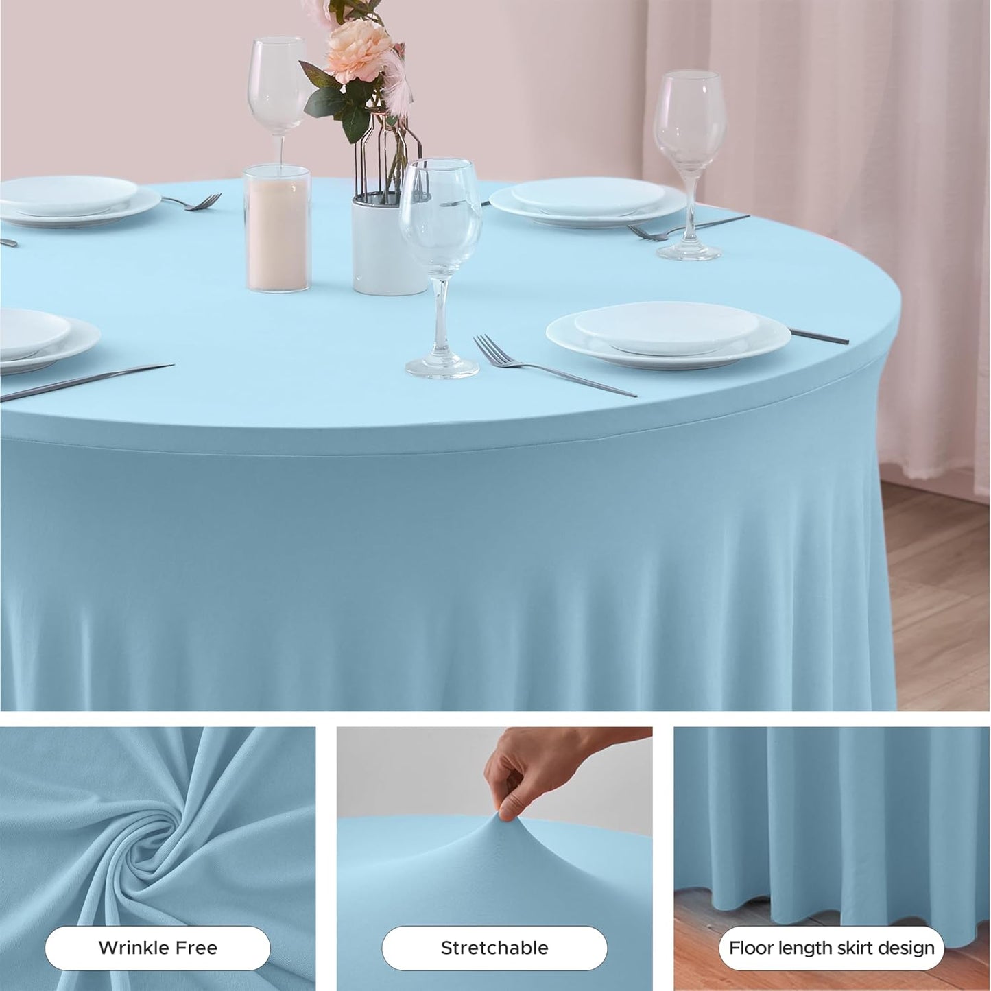 HolidayIdeas 2 Pack Spandex Table Skirt for 6 Ft Rectangle Tables, Black Fitted Stretch Tablecloth 30 x 72 Inch, Wrinkle Resistant Ruffle Design for Wedding Banquets, Trade Shows, Parties
