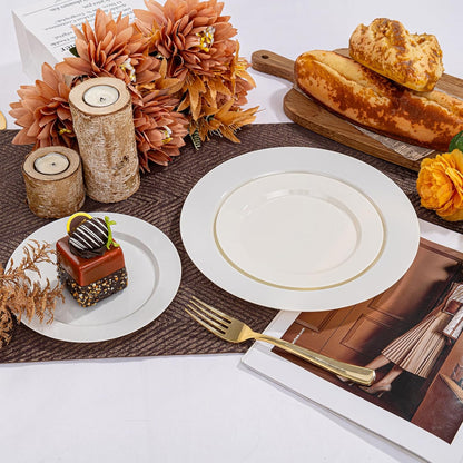 I00000 102 Pieces Gold Plastic Plates, Disposable Party Plates White Gold Rim, 51 Disposable Gold Dinner Plates 10.25 Inch and 51 Disposable Dessert Appetizer Elegant Fancy Wedding Plates 7.5 Inch