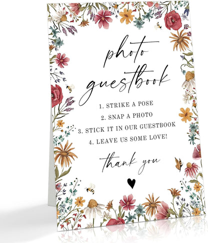 Wild Flower Audio Guest Book Sign, Baby in Bloom Love is in Bloom Decorations, Bridal Shower Baby Shower Wedding Signs for Reception, Floral Party Table Decor, 8 x 11 Inch