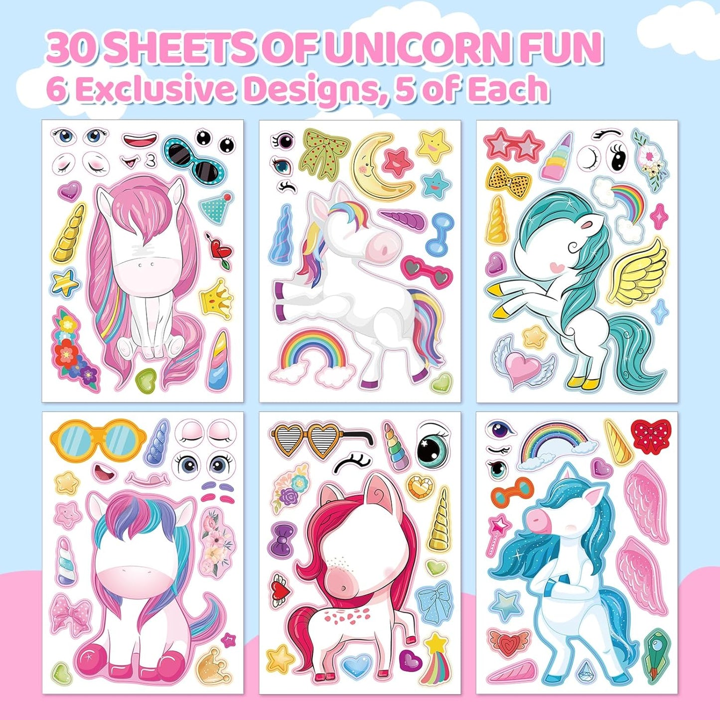 Aowplc 36 Pcs Make-A-Face Sticker Sheets Kids Party Favors Mix and Match Stickers with Dinosaurs, Mermaids, Unicorns, Horses, Farm & Sea Animals for Parties, Birthdays, Classroom Activities & Crafts