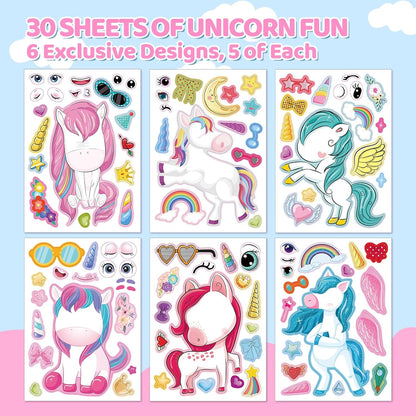 Aowplc 36 Pcs Make-A-Face Sticker Sheets Kids Party Favors Mix and Match Stickers with Dinosaurs, Mermaids, Unicorns, Horses, Farm & Sea Animals for Parties, Birthdays, Classroom Activities & Crafts