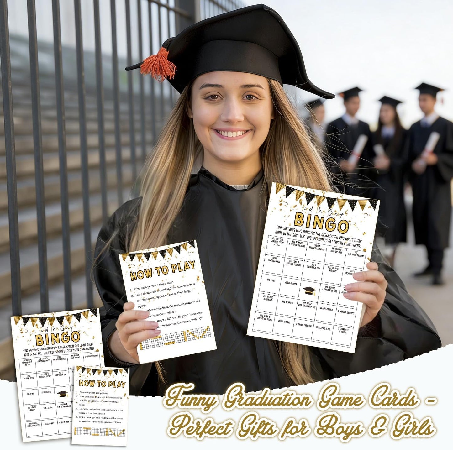 Graduation Party Games, 25 Graduations Bingo Cards, Find The Guest Bingo Game Cards, Grad Celebration Party Supplies - A01