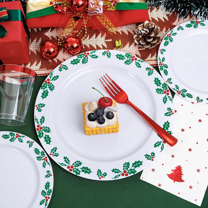 350 Pieces Black and Gold Plastic Plates with Disposable Silverware, Include 50 Dinner Plates 9”, 50 Dessert Plates 6.3”, 50 Black Cups 9 OZ, 50 Pre Rolled Napkins for Wedding Party Graduation