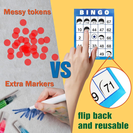 GRANDLMOON 200 Reusable Portable Windowed Bingo Game Cards in Vibrant Colors No Chips Needed (1-75 Version, Vol 1)