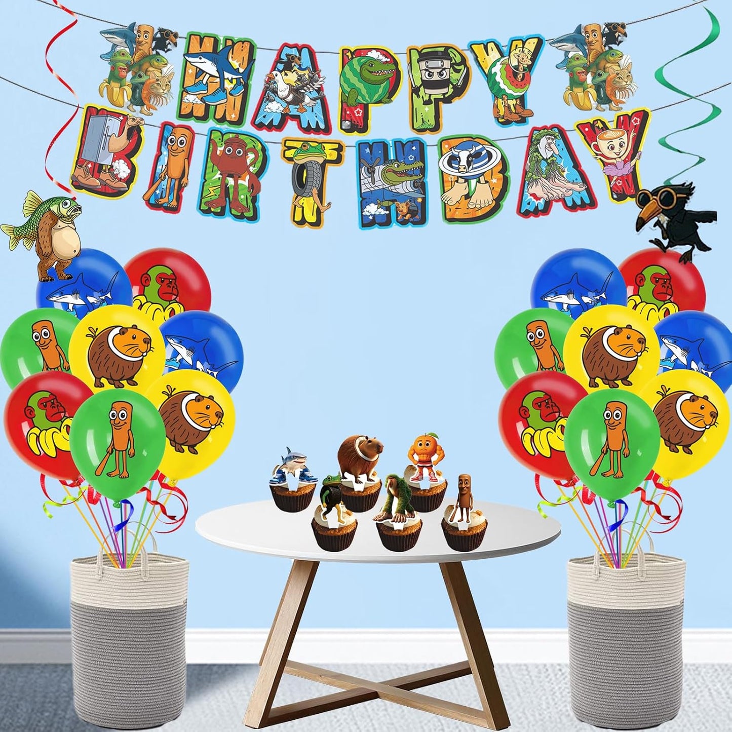 TJLMCORP Italian Brainrot Party Game, Pin the Tail Party Game Set With 24 Stickers and and 2 Blindfolds, Tralalero Themed Birthday Party Supplies, Brain Rot Party Decorations（Tung Tung Tung Sahur）