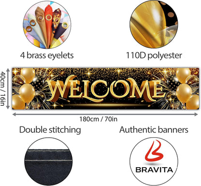 Welcome Banner - Black and Gold Welcome Home Decorations 6 x 1.3ft - Welcome Back Banner - We Missed You So Much