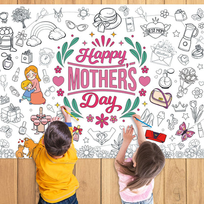 43.3x31.5 Summer Coloring Poster with Picture, Giant Cute Painting Poster, Large Coloring Tablecloth for Classroom Home Birthday Party Supplies Favor