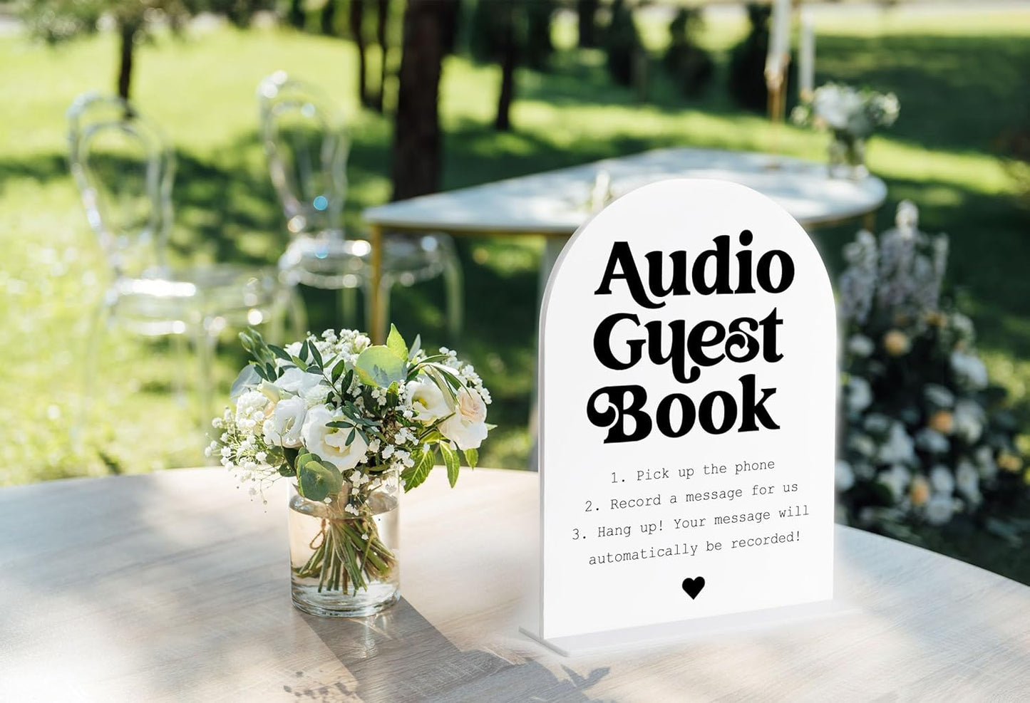 Audio Guest Book Sign, White Arch Acrylic Wedding Sign, Audio Guest Book Wedding Phone, Bridal Shower Decor, Engagement Party Decor, Centerpiece Table Decorations Party for Bride and Groom-14