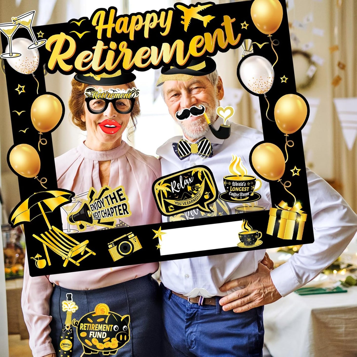 HOWAF Retirement Party Photo Booth Props Kit - 26pcs Selfie Props & 1 Frame, Fun Retire Party Favors
