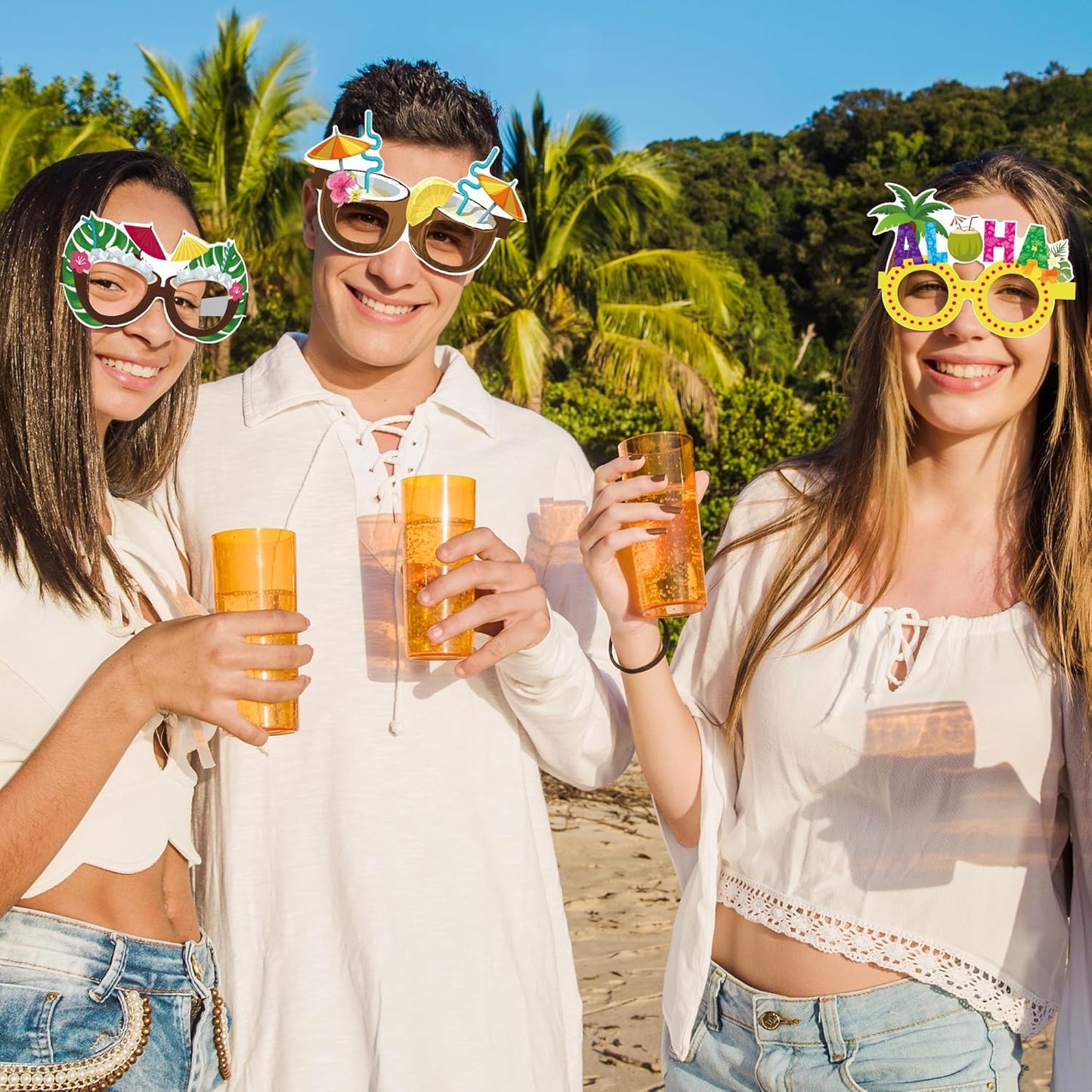 24PCS Hawaiian Party Decorations, Hawaiian Cardboard Glasses Bulk, Luau Party Sunglasses Frame Tropical Dress Pool Props Accessories, Hawaii Carnival Summer Pool Party Decorations for Women Men