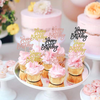 24 PCS Happy Birthday Cupcake Toppers Glitter Picks for Celebrating Anniversary Theme Party Cake Decorations Supplies Gold