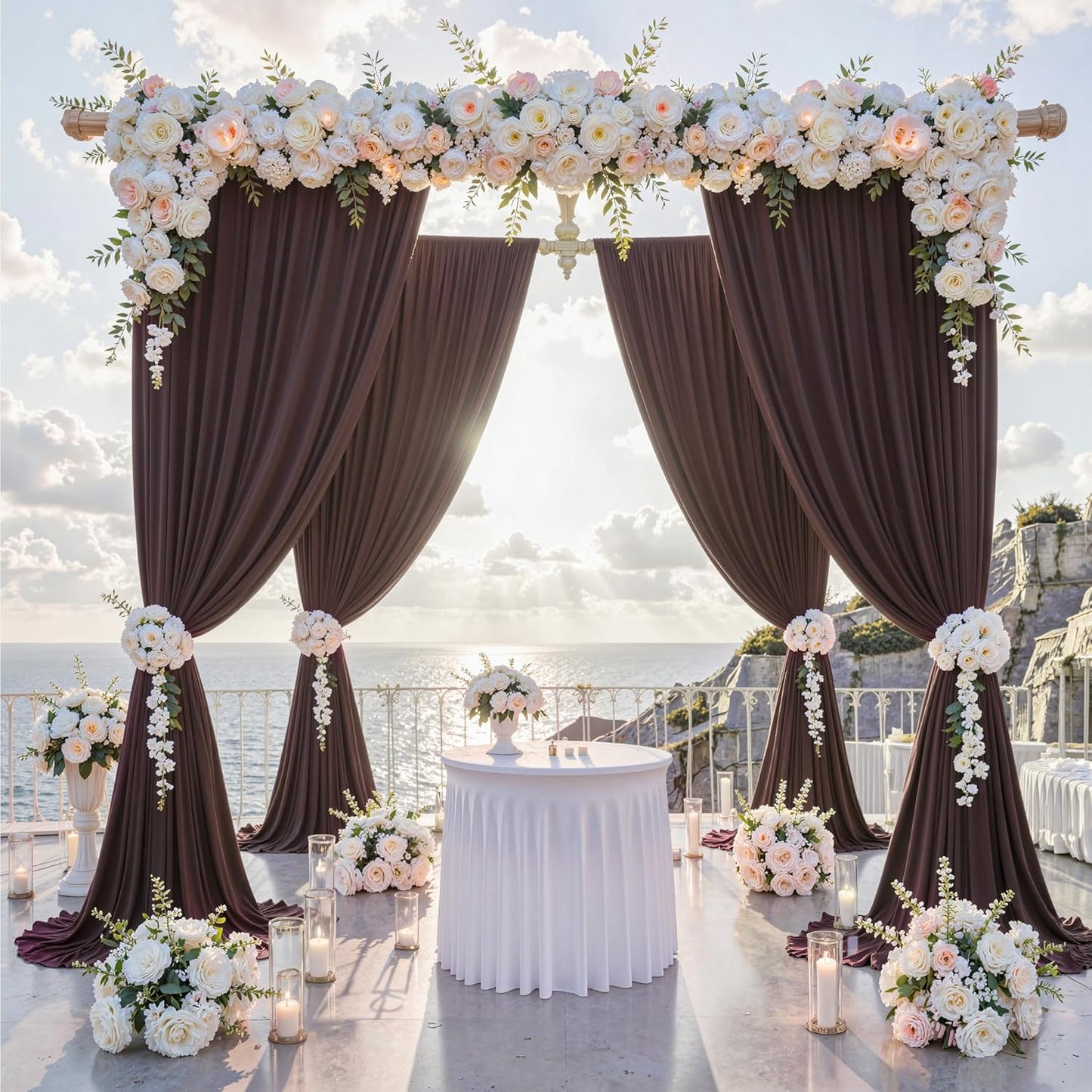 10 ft x 10 ft Wrinkle Free White Backdrop Curtains for Wedding Parties, Polyester Photography Backdrop Drapes for Birthday Parties Stage Backdrop Stand, 2 Panels 5x10FT Background Curtains