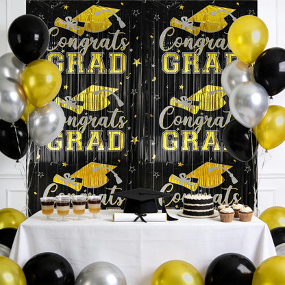 Gradution Party Suppiles Backdrop Decoration 2026, Claas of 2026 Streamer Tinsel Foil Fringe Curtains, Photo Booth Prop Backdrop, Black Grad Photo Backgrounds