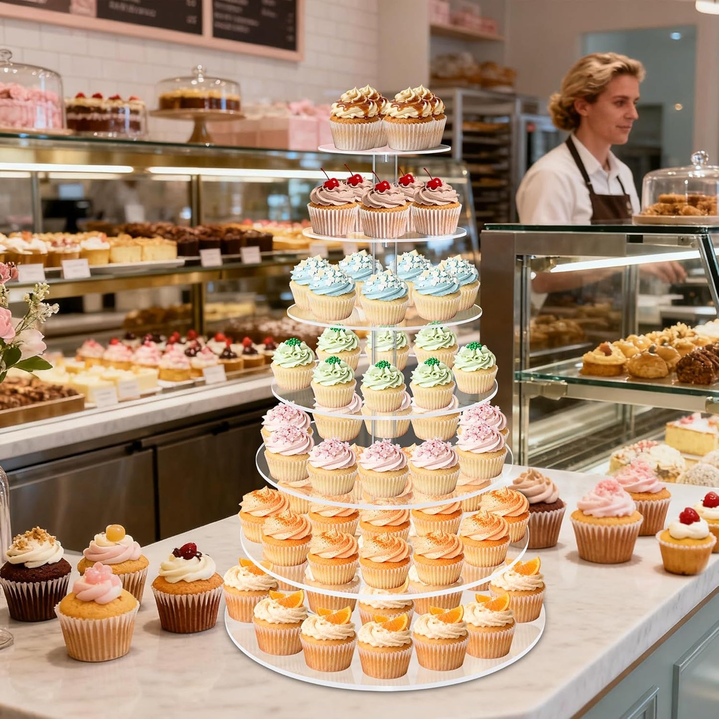 Acrylic Cupcake Tower, 7-Tier Round Cake Stand for 100 Cupcakes, Dessert Display for Parties & Weddings