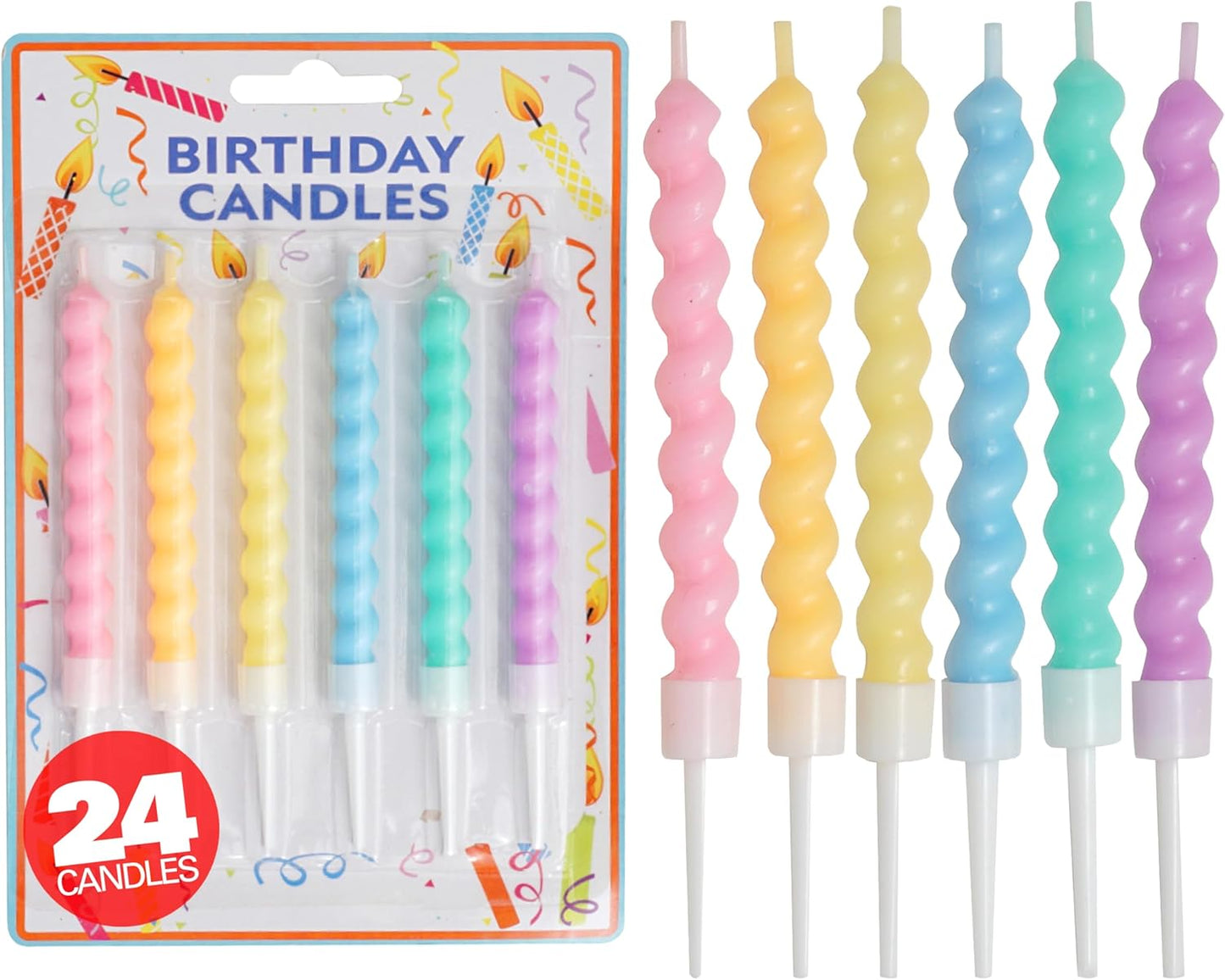 72-Count Birthday Candles Multicolored Spiral, Birthday Candles for Cake, Cupcake Candles, Party Celebration