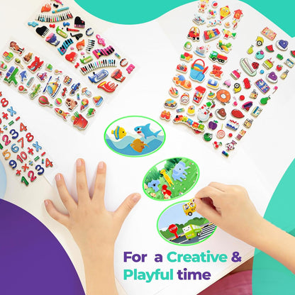 Puffy Stickers for Kids 45 Sheets - 3D Puffy Sheets - 1300+ Kids Stickers - Perfect for Party Bag Fillers, Sticker for Scrapbooking, Fun with Sticker of Cars, Letters, Numbers, Dinosaur, Stars & More