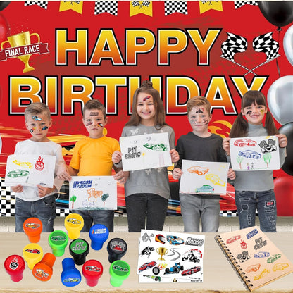 36PCS Race Car Party Favors for Kids - 24 Temporary Tattoos & 12 Stamps - Checkered Flag Themed Birthday Decorations, Goodie Bag Stuffers & Classroom Rewards for Boys