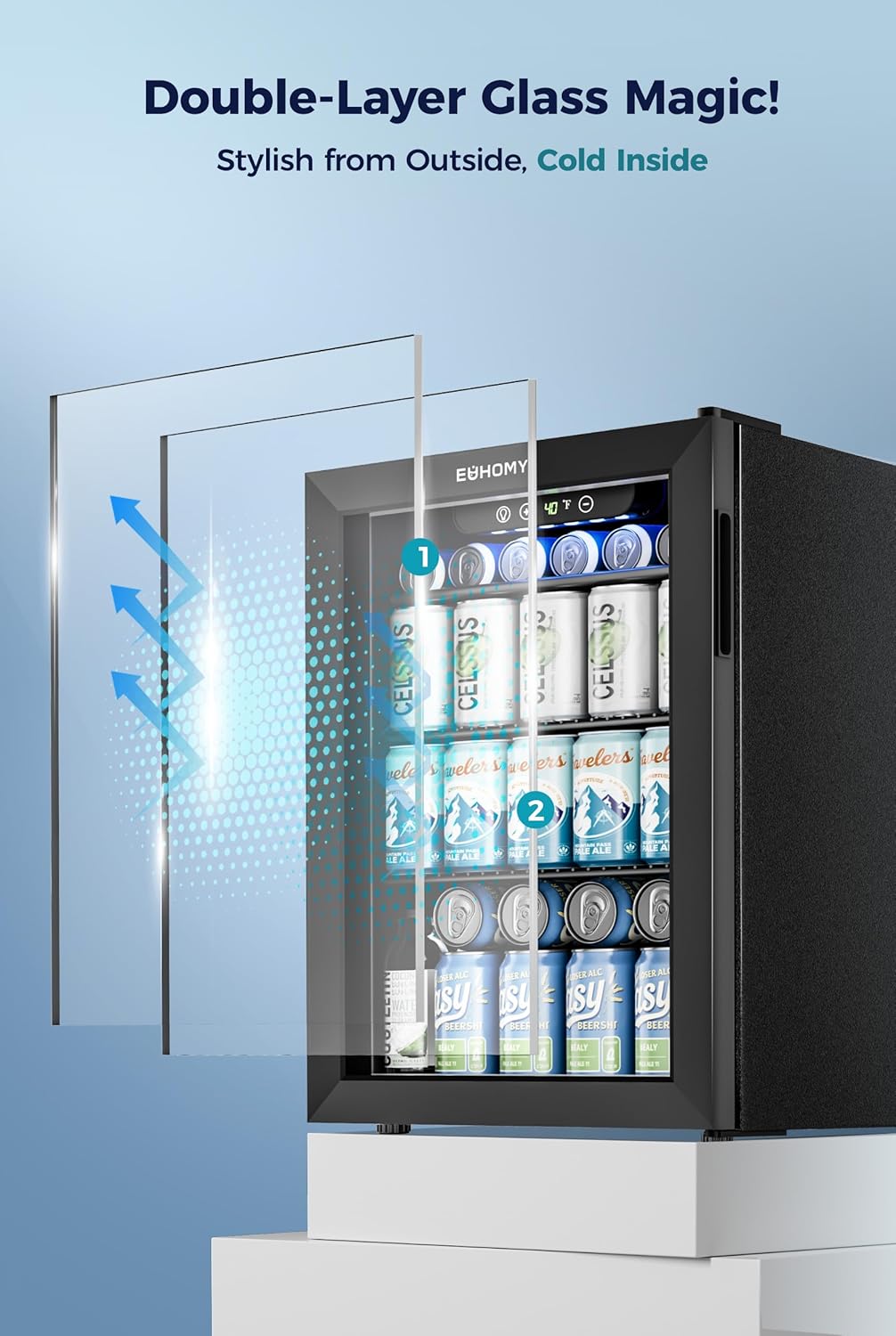 EUHOMY 4.5 Cu.ft Beverage Refrigerator and Cooler, 145 Can Mini fridge with Glass Door for Soda Beer Wine, Small Drink Dispenser with Digital Adjustable Thermostat for Home Office Bar
