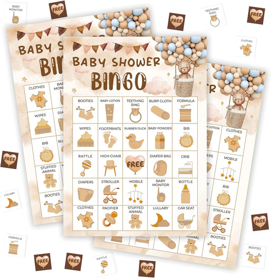 Baby Shower Bingo Game for Adults, Baby Shower Party Bingo Game Set, Woodland Games Cards, Gender Reveal Favors for Family Friends, Large Group Games Decor & Supplies -22