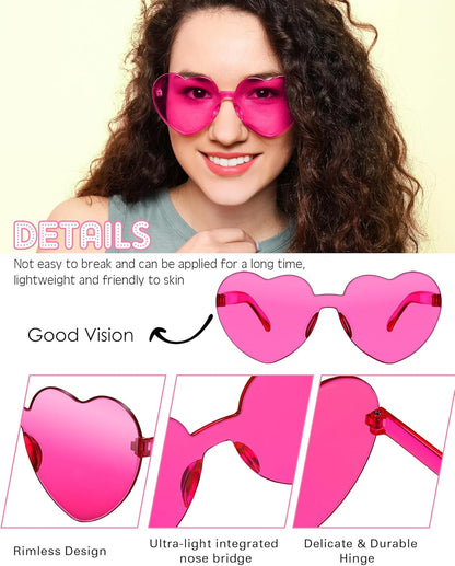 Frienda 8 Pairs Heart Shaped Sunglasses for Women Rimless Heart Glasses Candy Color Sunglasses for Party Favor