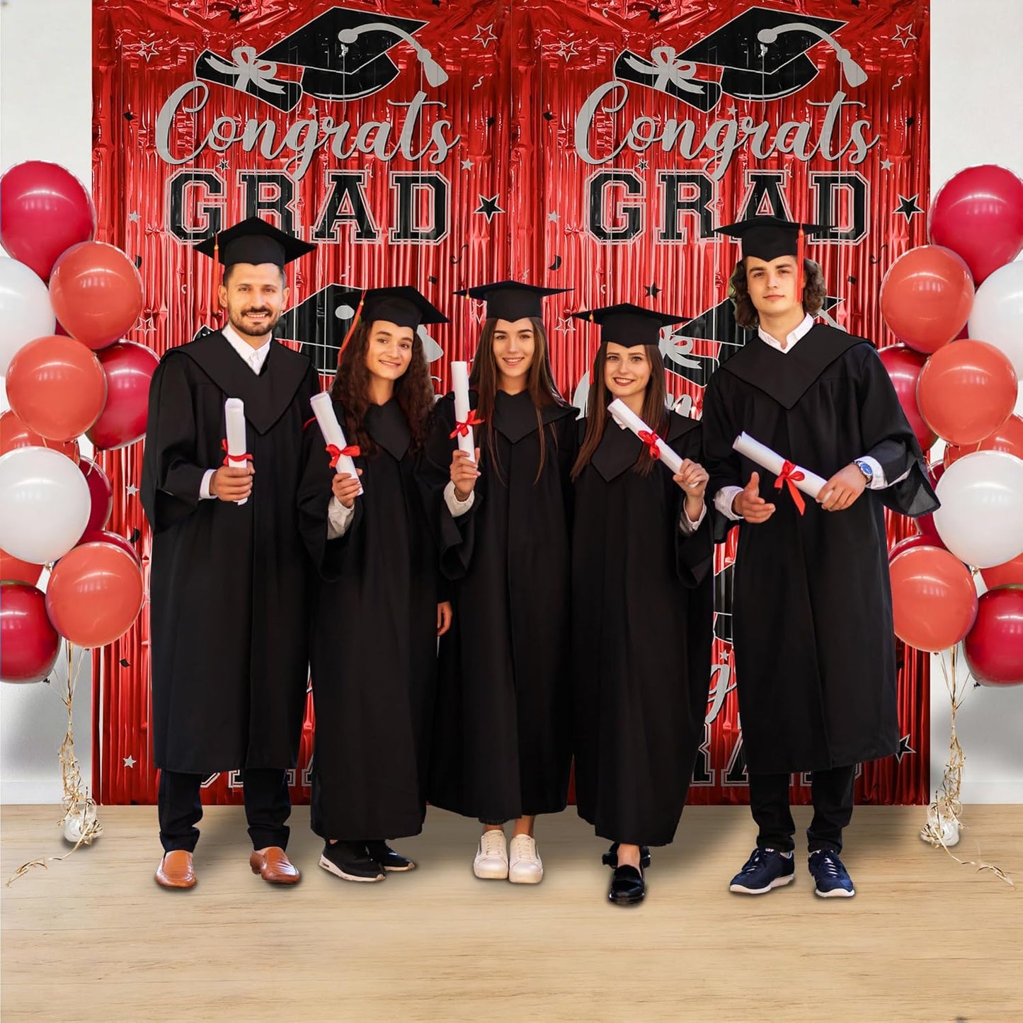 Gradution Party Suppiles Backdrop Decoration 2026, Claas of 2026 Streamer Tinsel Foil Fringe Curtains, Photo Booth Prop Backdrop, Black Grad Photo Backgrounds